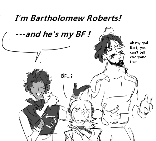 that's totally what "BF" stands for.
i drew this around the time of Bart's release?? and still representative of how i see the pirates. blackbeard just being so done with him is the best.. hbd bart