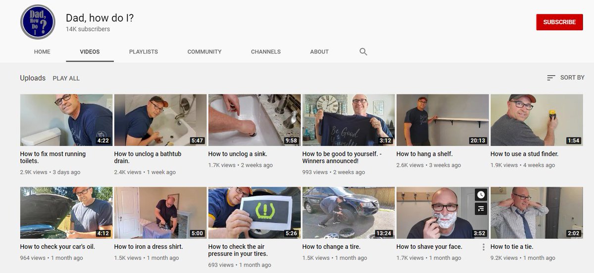 mindoftre_'s tweet image. Found a YouTube channel of this guy who's Dad walked out on him when he was 12.

Now a dad to two (adult) kids himself, he's made a YouTube Channel called "Dad, How Do I?" - where he makes maintenance videos for people with no Dads.

His channel: youtube.com/channel/UCNepE…