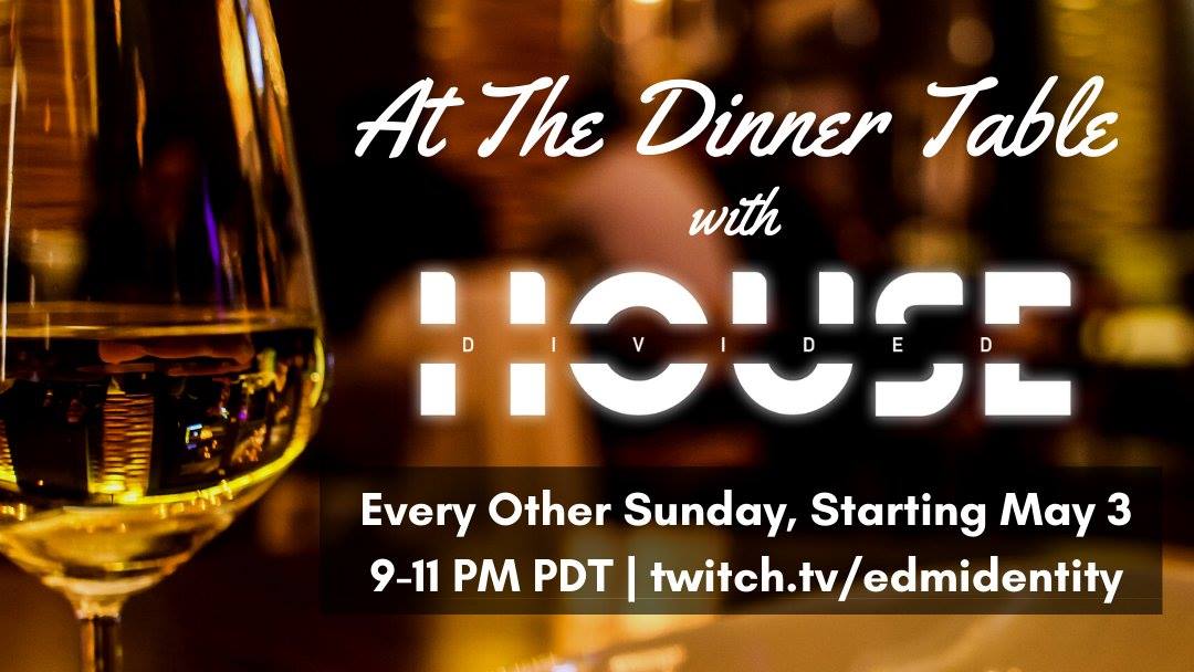 EDMIdentity's tweet photo. Tune in to our #Twitch channel tonight at 9pm PT for the latest edition of #AtTheDinnerTable with @itsHouseDivided. They'll be throwing down some sick beats, hope to see you there!
https://t.co/CdgeF5neYz https://t.co/nH34gRXSFm