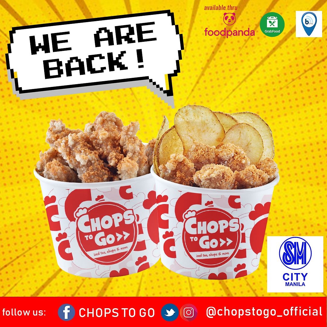 chopstogo's tweet photo. WE'RE BACK! Frying Chops this MECQ period.

Magbabalik ang paborito mong Chicken Chops sa SM Manila!

Available sa FoodPanda, GrabFood and bXtra online platforms! *Take Out and Delivery Only.

Lets Practice Physical Distancing!

#ChopsToGo 
#ChopsToGoCares
#SMManila https://t.co/8jj1pKlSN1