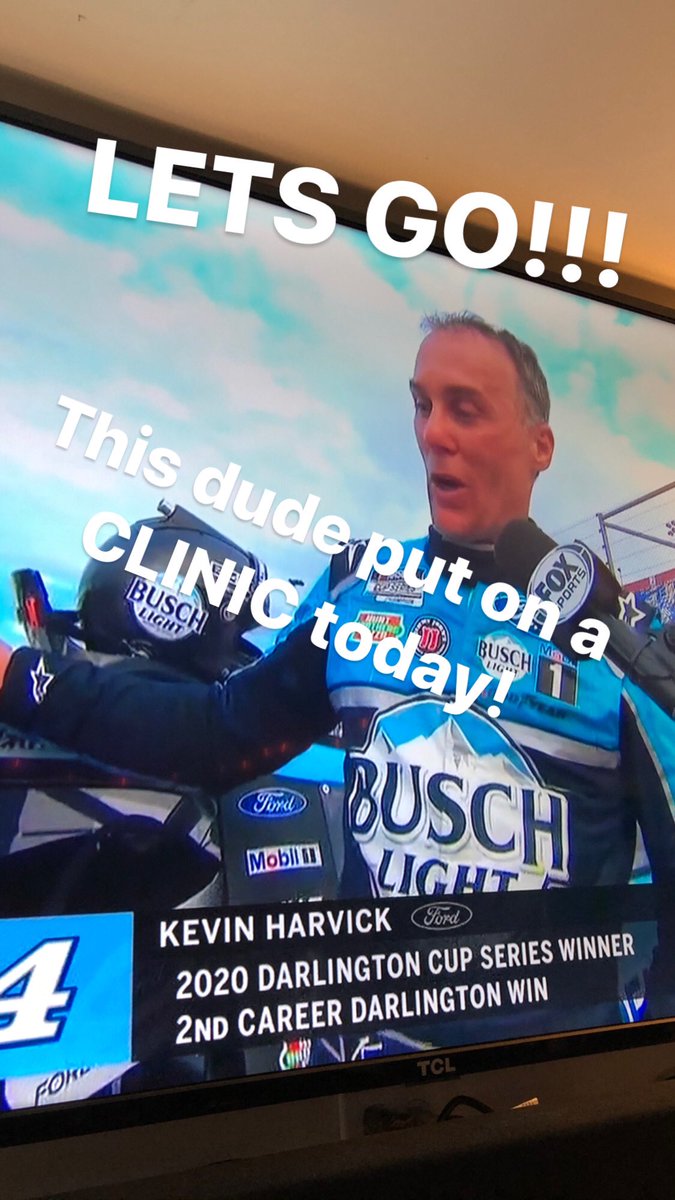 BigNASCARguy1's tweet photo. Shotgunned a beautiful Busch Lite after this moment. My guy @KevinHarvick showed everyone how it’s done, on the the track that is #TooToughToTame @TooToughToTame https://t.co/CO7Q2EhU4j
