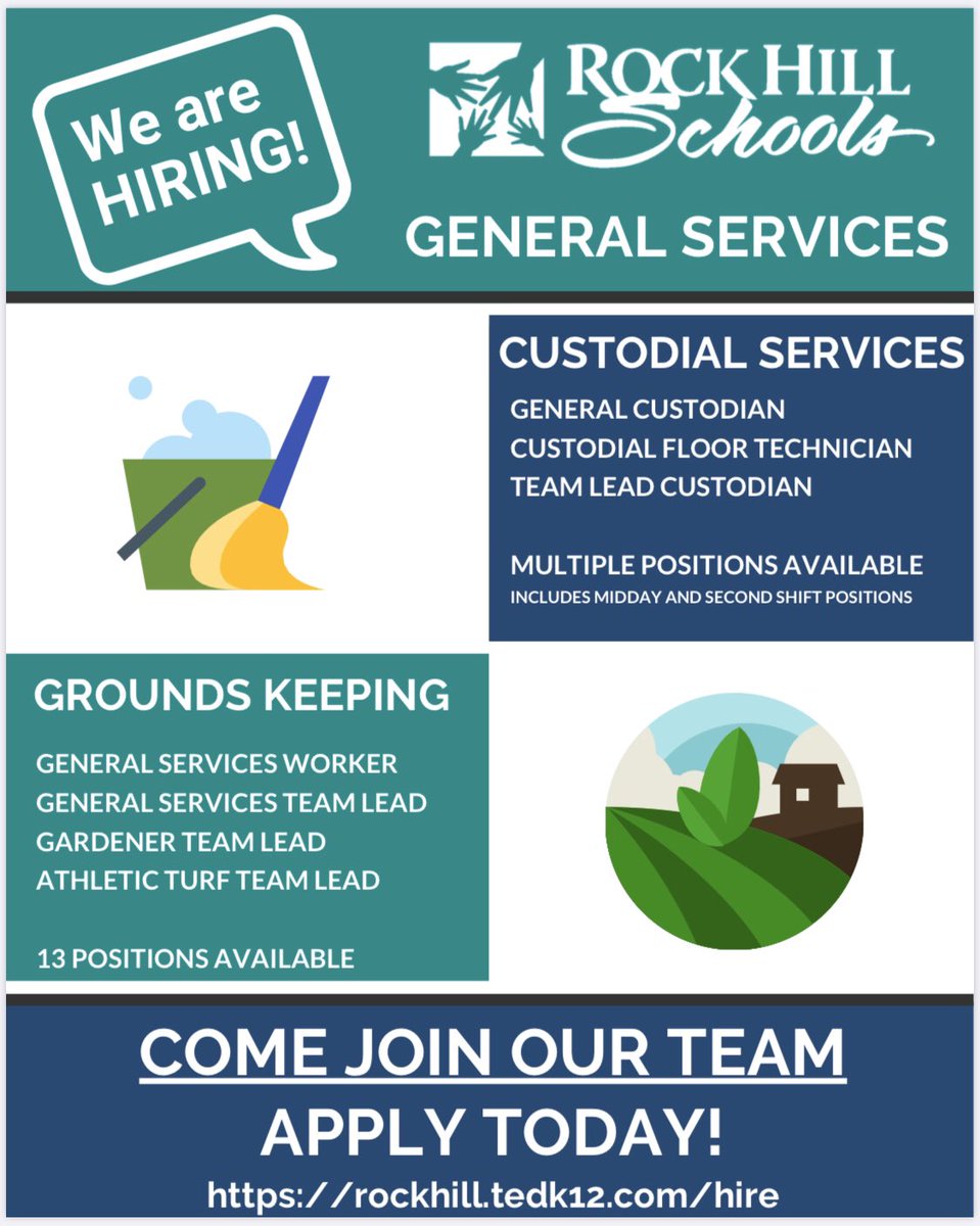 Thinking of starting a new career well the Rock Hill Schools is now looking for staff that have a Team Mindset!

Apply online here:  rock-hill.k12.sc.us