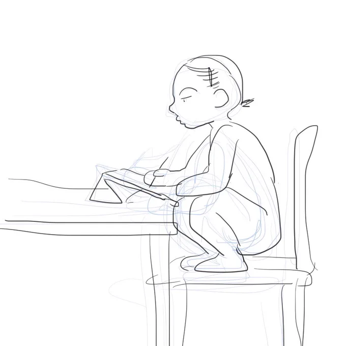 朝から足が疲れてるから何かと思ってたんだけど、昨日作業時間がいつもより少し長かったからかもしれない。
作業中ずっとこの姿勢なのでw

ちなみにこの図は指描きなんですけど、私にはこれが精一杯なので、指で作品仕上げていらっしゃる方々本当に凄いと思うの。 