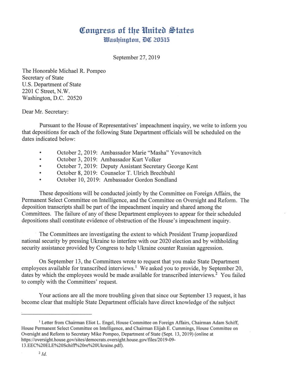 3/2019 letter (Putin & Read outs) https://intelligence.house.gov/uploadedfiles/03-04-19_engel-cummings-schiff-letter-to-secretary-pompeo-requesting-white-house-putin-interview-documents.pdf8/2019 letter re Russia chemical attacks https://oversight.house.gov/sites/democrats.oversight.house.gov/files/2019.08.05%20Lynch%20to%20Pompeo%20re%20Russia%20CBW%20Sanctions.pdf9/2019 letter re Russia & Syria https://oversight.house.gov/sites/democrats.oversight.house.gov/files/2019-09-09.SFL%20to%20Pompeo%20re-State%20re%20Russia%20CBW%20Act%20Sanctions.pdf9/2019 letter failure to comply Ukraine https://oversight.house.gov/sites/democrats.oversight.house.gov/files/2019-09-23.EEC%20Engel%20Schiff%20to%20Pompeo-State%20re%20Ukraine.pdf3rd 9/2019 letter “ALT” embedded