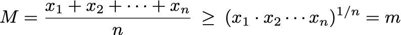 docmilanfar's tweet photo. 1/4
Arithmetic mean vs. Geometric mean: Some little known big ideas.

First, the well-known: Arithmetic mean (M) is the average, whereas the geometric mean (m) is the rooted product of n numbers. M dominates m, but they are the same if the numbers are equal. https://t.co/kQci9EmblH