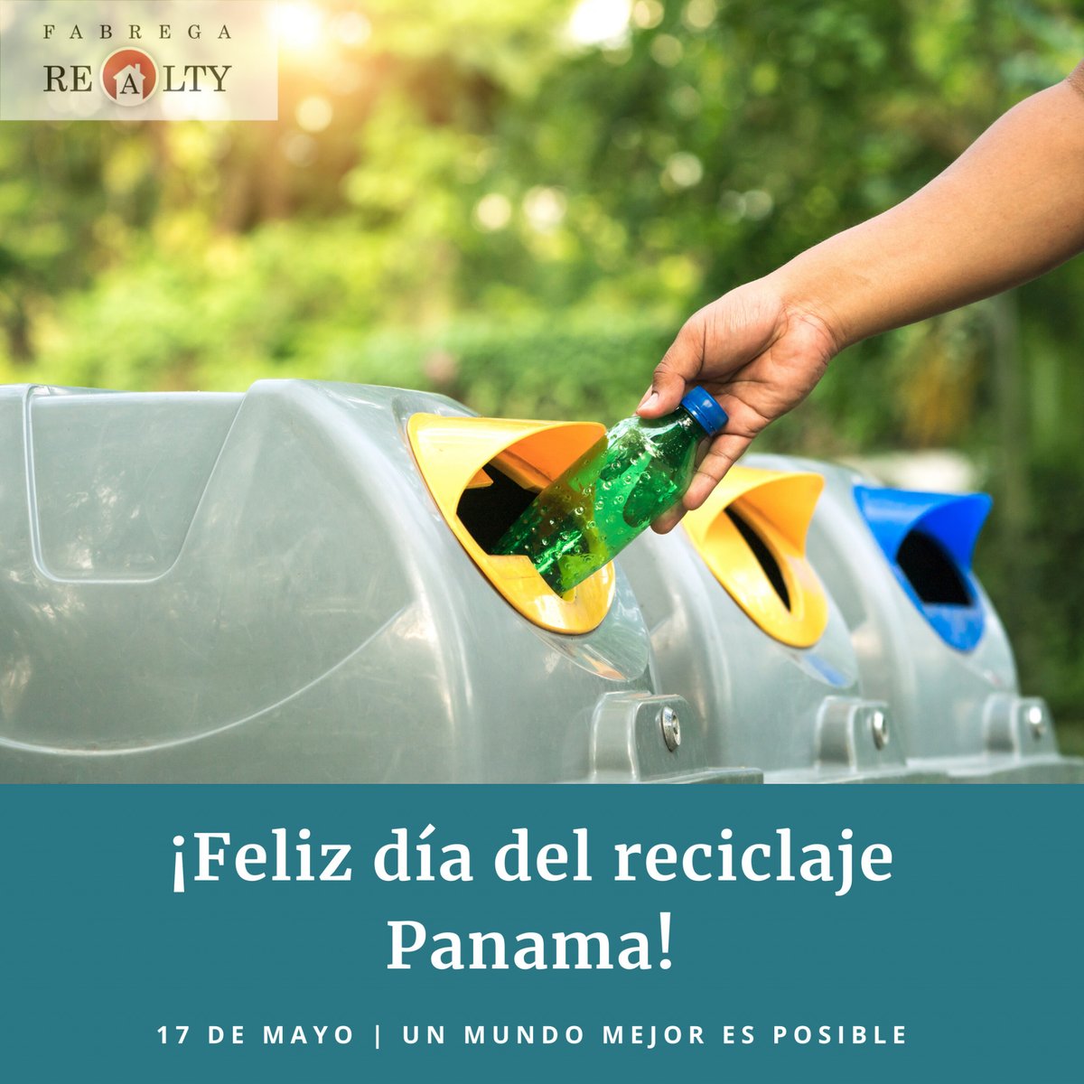 FabregaRealty's tweet photo. Hoy 17 de mayo celebramos el día internacional del reciclaje.
Por un Panamá más verde!
#ReciclaPanama #Panama
#BienesRaicesPanama https://t.co/Dy5eaJUMsh