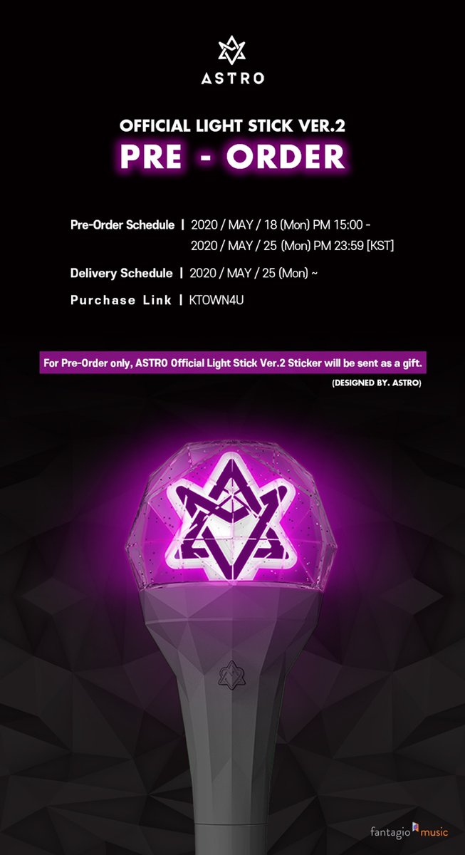 ktown4u's tweet photo. #ASTRO OFFICIAL LIGHT STICK VER.2 
#Ktown4u PRE-ORDER✨
Those who ordered in pre-order period will also receive Deco Sticker designed by ASTRO.
📍Pre-order Period: 2020.05.18 PM15:00 ~ 2020.05.25 PM23:59
https://t.co/4yZ9RyVUL0
#아스트로 #아로하 #AROHA #로봉이 #케이타운포유 https://t.co/eJuiZvqJoP