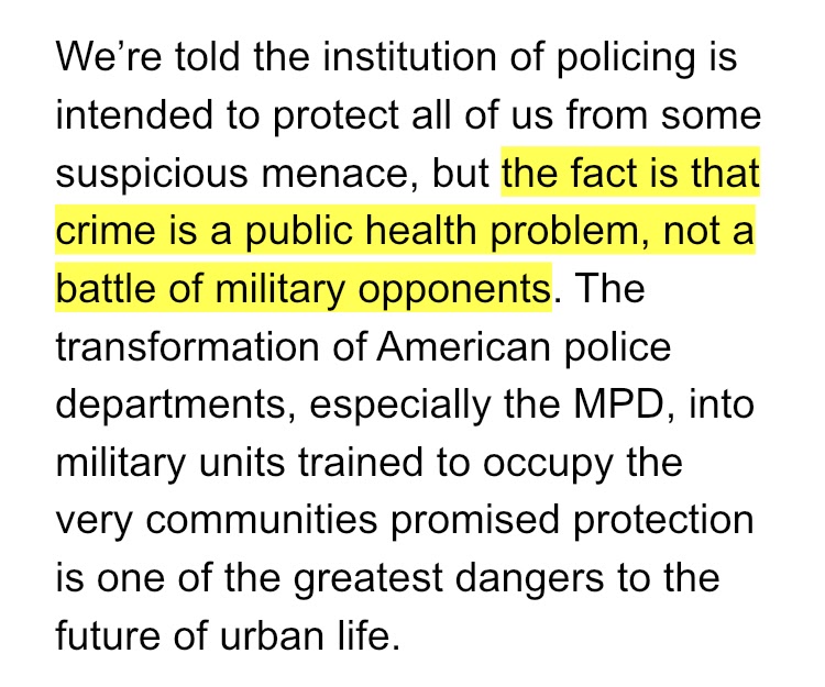 Here’s what  @Janeese4DC ACTUALLY said in our chapter’s questionnaire about whether there needs to be a demilitarization of police in DC: Crime is a public health issue, NOT a military battle. We agree. Does  @brandonttodd?