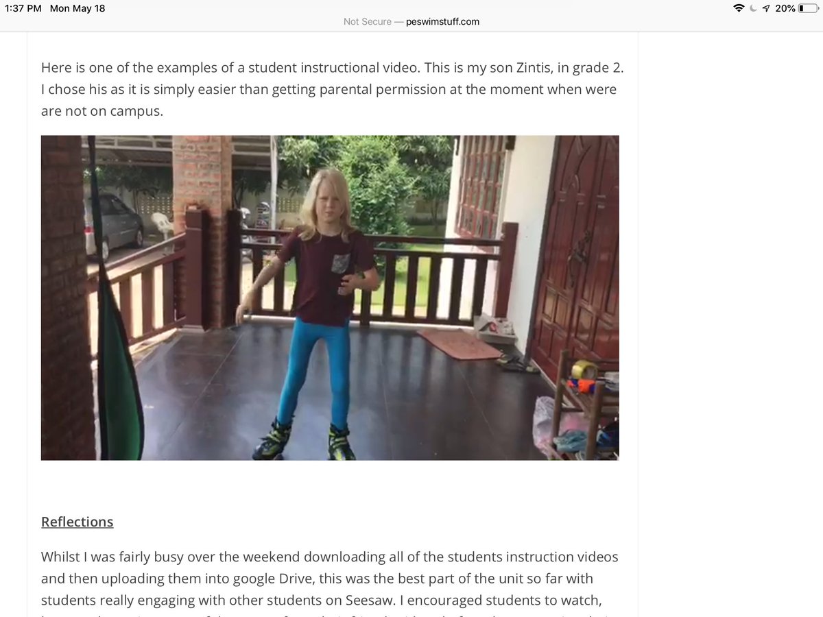 PEswimstuff's tweet image. I’m currently running a full unit for online-distance learning (Movement Composition) inquiry continues, Ss developing ATL skills, connecting to learning outcomes. Week 3 reflection posted peswimstuff.com/2020/05/13/onl… #HPEatHome #physed #onlinelearning #ibpyp #vislao