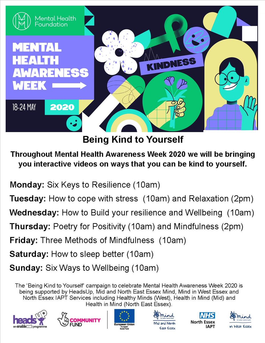 It's #MentalHealthAwarenessWeek and our series of Be Kind to Yourself video's begins this morning with Six Keys to Resilience from <a href="/HeadsUpEssex/">HeadsUp is not delivering now as funding ended</a>, tune in to  youtube.com/channel/UCPNBQ….