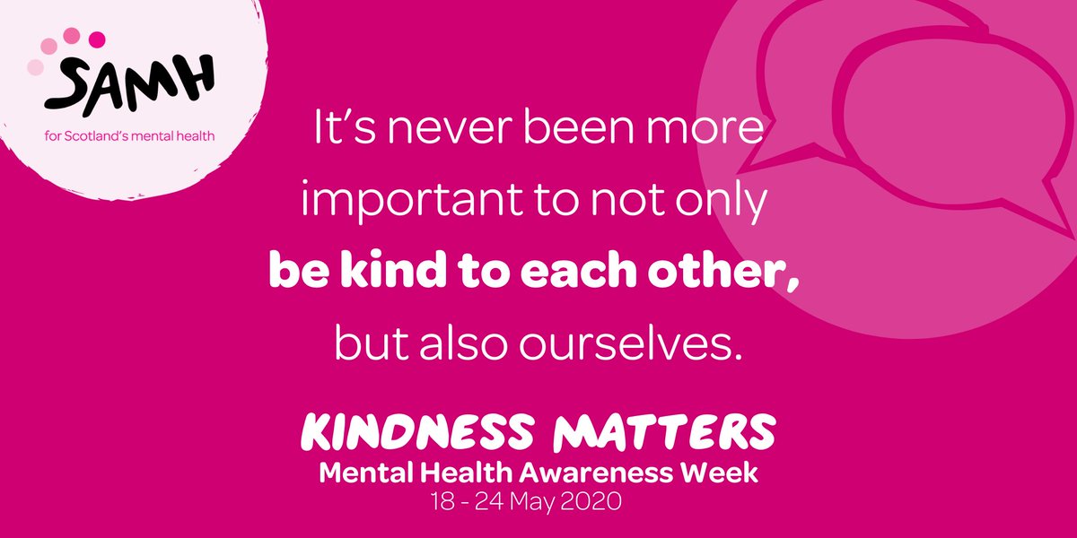 SAMHtweets's tweet image. It's #MentalHealthAwarenessWeek - this year we're focusing on the fact that #KindnessMatters.

In these difficult times, it's never been more important that we're kind to ourselves and support our family and friends with their #mentalhealth and wellbeing. Help us spread the word.