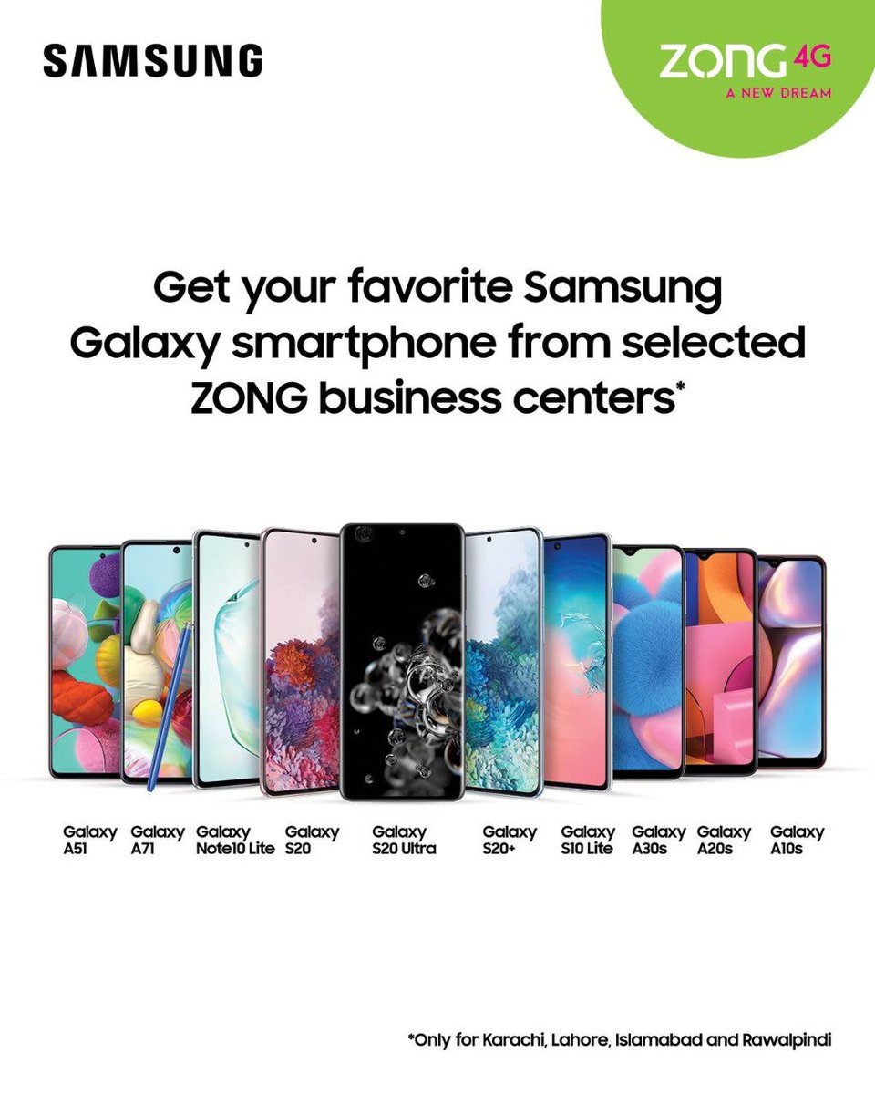 Zongers's tweet photo. ZONG 4G is calling all Samsung Galaxy smartphone lovers! #PakistansNo1DataNetwork is now offering a wide variety of Samsung Galaxy smartphones at our business centers. Get them now. https://t.co/rAyIqodDso