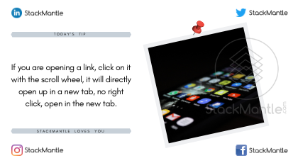 stackmantle's tweet photo. Quick New Tab With Scroll Click
The productivity that chrome adds to the browsing experience is amazing
#stackmantle #today #tip #browser #tab #click #scrollwheel #scroll #browsing #productivity #experience #amazing https://t.co/D2FKpMLVDA