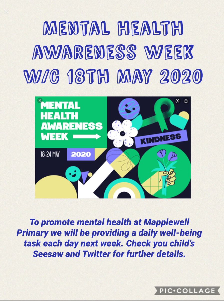 MapplewellPSCW's tweet photo. This week is Mental Health Week, it's so important to take care of yourself. We are doing many different tasks this week, remember to tweet and post on Seesaw your activities. Encourage your whole family to do them with you. Here's a challenge for the full week.👍🏼 https://t.co/0iOnSHxBl8