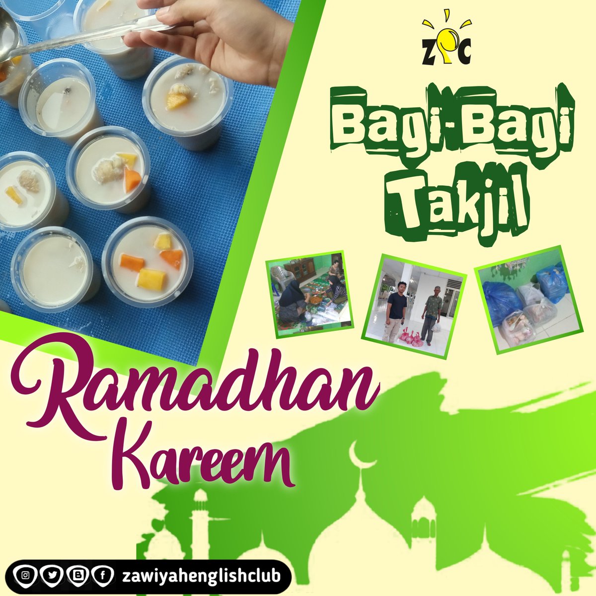 ZECtweet's tweet photo. Assalamu'alaikum guys 😁

🍁Iman is like a tree. If not watered by good deeds, it will, little by little, wilt and die.🍁

Alhamdulillah, kegiatan beramal bagi-bagi takjil ke beberapa masjid dan mushola telah terlaksana 😁

Semoga kita lebih semangat menjalankan ibadah puasa. https://t.co/wSKDlWSNcP