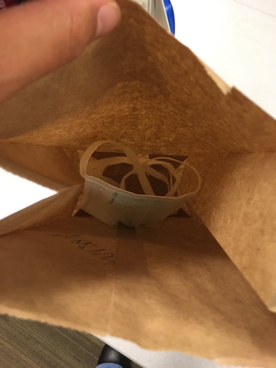 KimiChernoby's tweet photo. In case you are wondering what the current state of PPE is, I just put my disposable surgical mask (which I just wore for 9 hours straight) in a paper bag so it can be UV sterilized for rewear. https://t.co/oA4Zl0vVCd