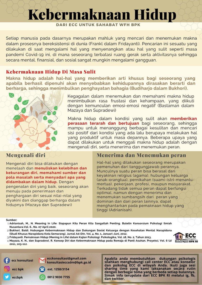 eccbpk's tweet photo. Halo, sobat ECC.
Masa pandemi covid-19 menimbulkan keterbatasan ruang gerak dan aktivitas sehingga sulit mencapai bahagia. Agar dapat kuat menjalani masa yang sulit ini kita perlu menggali kembali kebermaknaan hidup kita.
Simak edisi khusus WHF ke 62 "Kebermaknaan Hidup" https://t.co/w1roAkMvJV