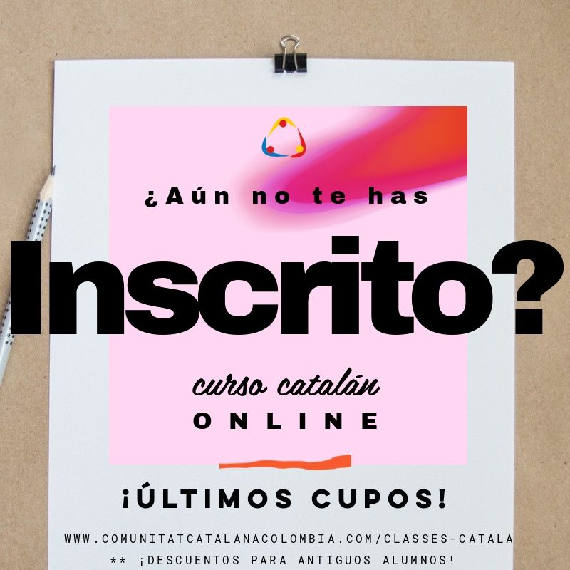 comcatcol's tweet photo. ¿Aún no te has inscrito a los cursos de catalán?
Inicio: próxima semana.
¡Quedan pocos cupos disponibles! ¡Anímate!

*Descuentos para antiguos alumnos.

Más información:
https://t.co/A3MtD9il8L

#comcatcol #clasescatalán #bogotá #medellín #cali #catalunya #colombia #classescatalà https://t.co/dG6nD4gu2c