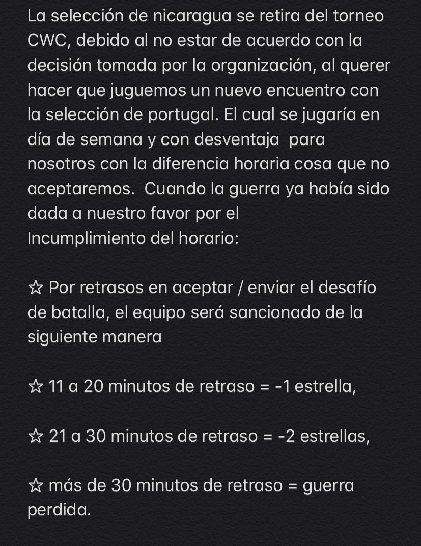 La selección de nicaragua se retira del torneo @ClashWorldCup1