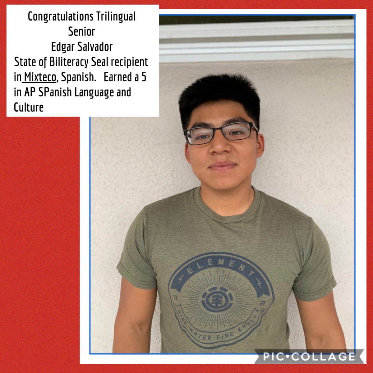 Big congrats RM Senior Edgar Salvador- he earned the State Seal of Biliteracy -he is trilingual (Mixteco, Spanish, English). He scored 5 on the AP Language &amp; Culture exam to earn college credit. He will continue his education at VC next &amp; major in mechanical engineering! WE>me!