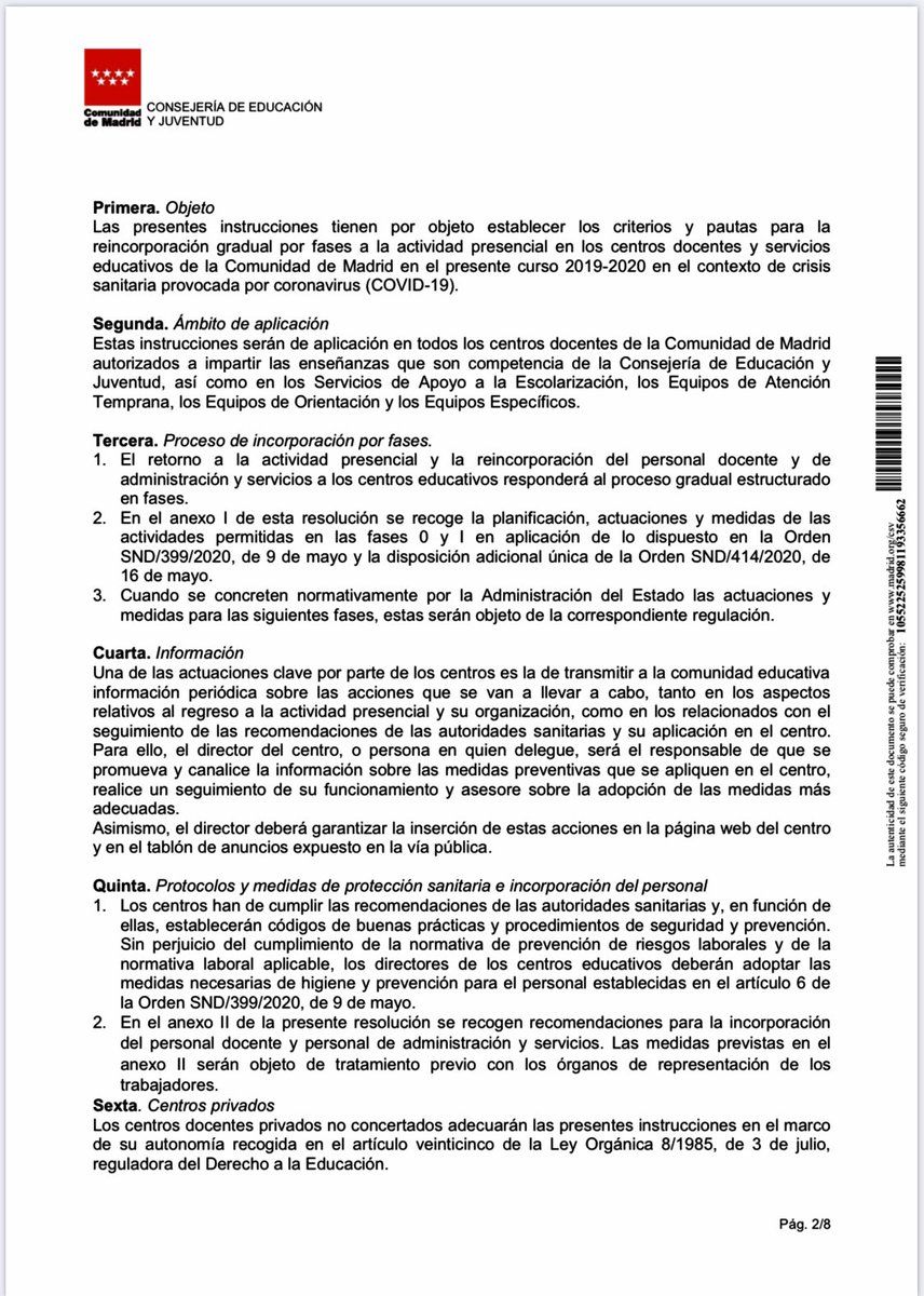 ecatolicmadrid's tweet photo. 1.- ¡Ojo! Ayer domingo se firmaron las Instrucciones sobre puesta en marcha de los centros docentes en las actividades permitidas en las fases 0 y 1 de la desescalada. Lo importante: el anexo que difundimos a continuación. https://t.co/43J15cWJfQ