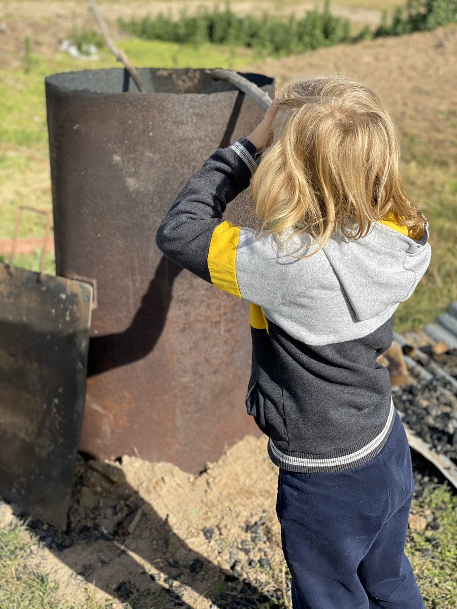 Day 56 of distance education, the last last day for Angus. Today we decided an excursion to <a href="/GleannnaMeala/">Pentony organic farm</a> was the go. We helped make a new batch of biochar and toasted a few marshmallows.