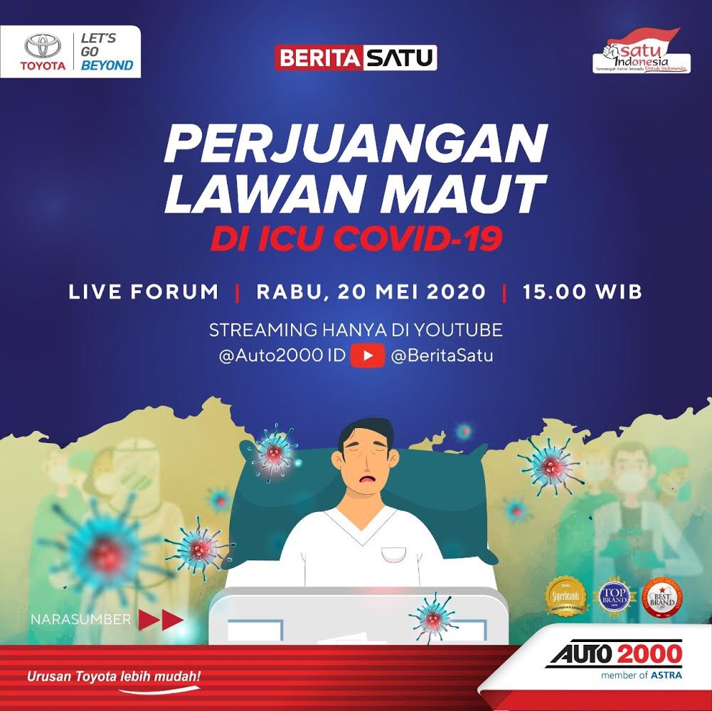 Beritasatu's tweet photo. COVID-19 tidak bisa diremehkan. Kewaspadaan diri dan disiplin untuk etika hidup bersih dan sehat adalah kunci.
Simak kesaksian perjuangan pasien selama 42 hari di ICU melawan COVID-19 dalam program LIVE FORUM BSMH x FK-UPH.
#LiveForum #BSMH #FKUPH #Auto2000 #AutoFamily #Ad https://t.co/Tp5GnFb6CE