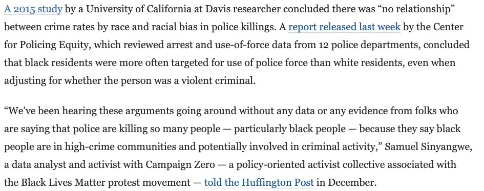 1. It has nothing to do with crime statistics:Numerous studies have shown that police use of force has no correlation to crime.
