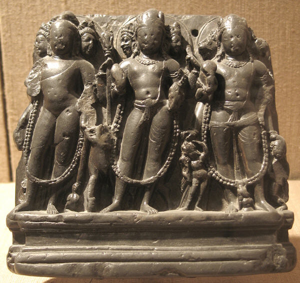 A rare sculpture of The Trimurti~ Brahma, Mahesh &amp; Vishnu.

Date: 8th–9th century.
Culture: India (Jammu &amp; Kashmir).
Medium: Stone.
Dimensions: H. 5 3/4 in. (14.6 cm).
Now in The MET Museum.

#IndianArt 
#GodInMuseum