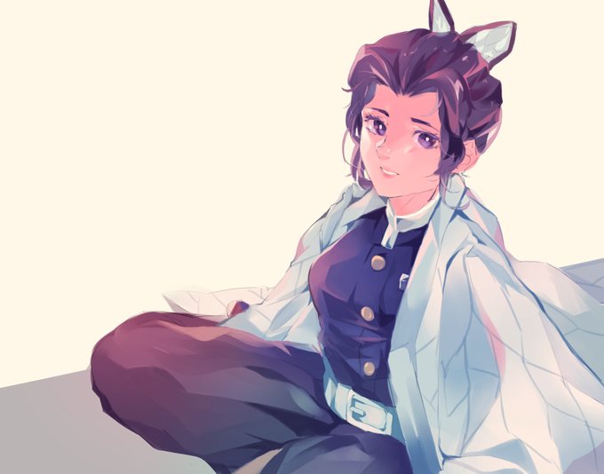 鹿山さんがTwitterに投稿した胡蝶しのぶ(鬼滅の刃)のイラスト。