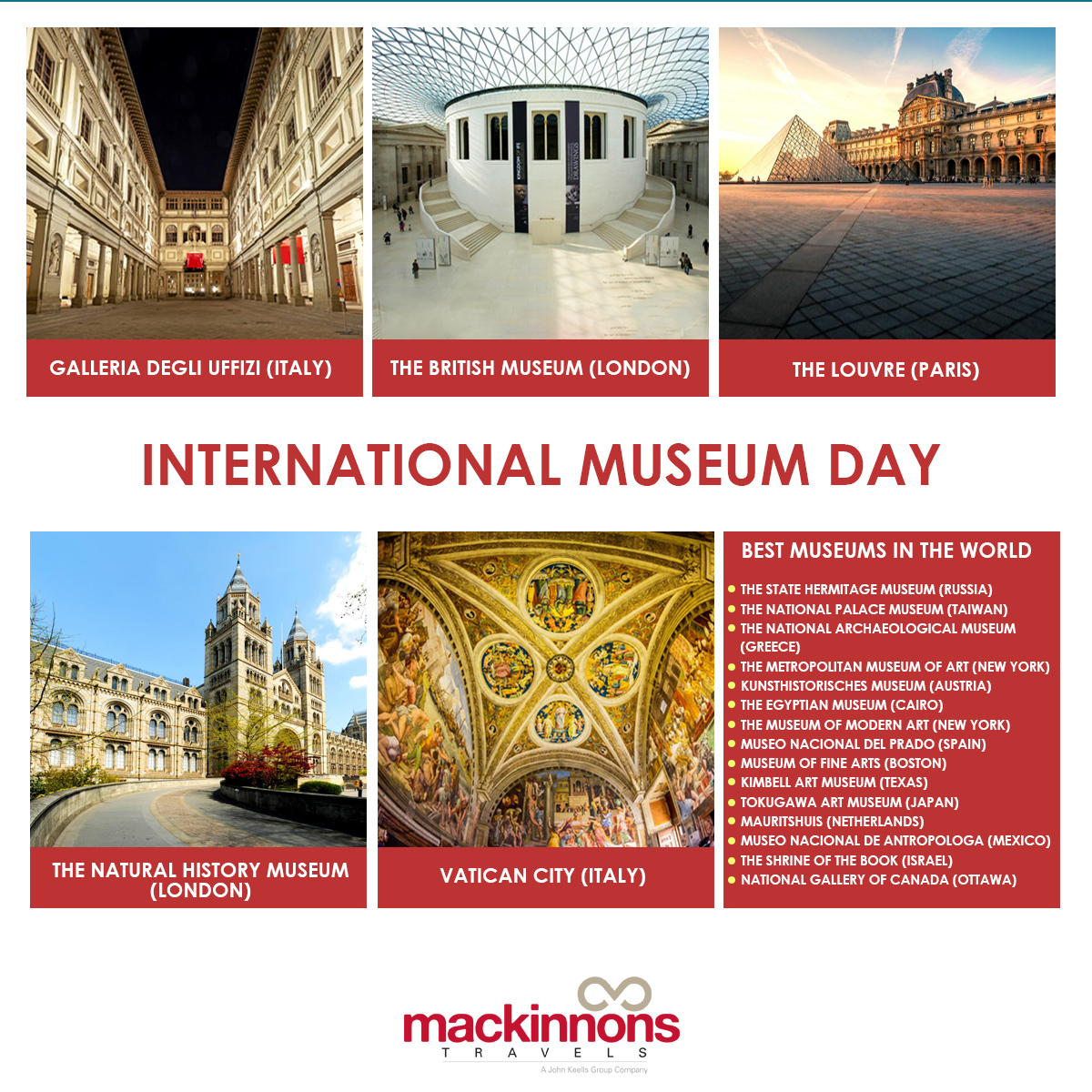 Mackinnonstrvl's tweet photo. INTERNATIONAL MUSEUM DAY 
If your travel style is to discover museums across the globe; here, you have got top museums in the world to add to your Wishlist when we resume travelling 
#InternationalMuseumDay2020 #MackinnonsTravels #DiscoverWorld #Travel https://t.co/MkuwdQ1tYl