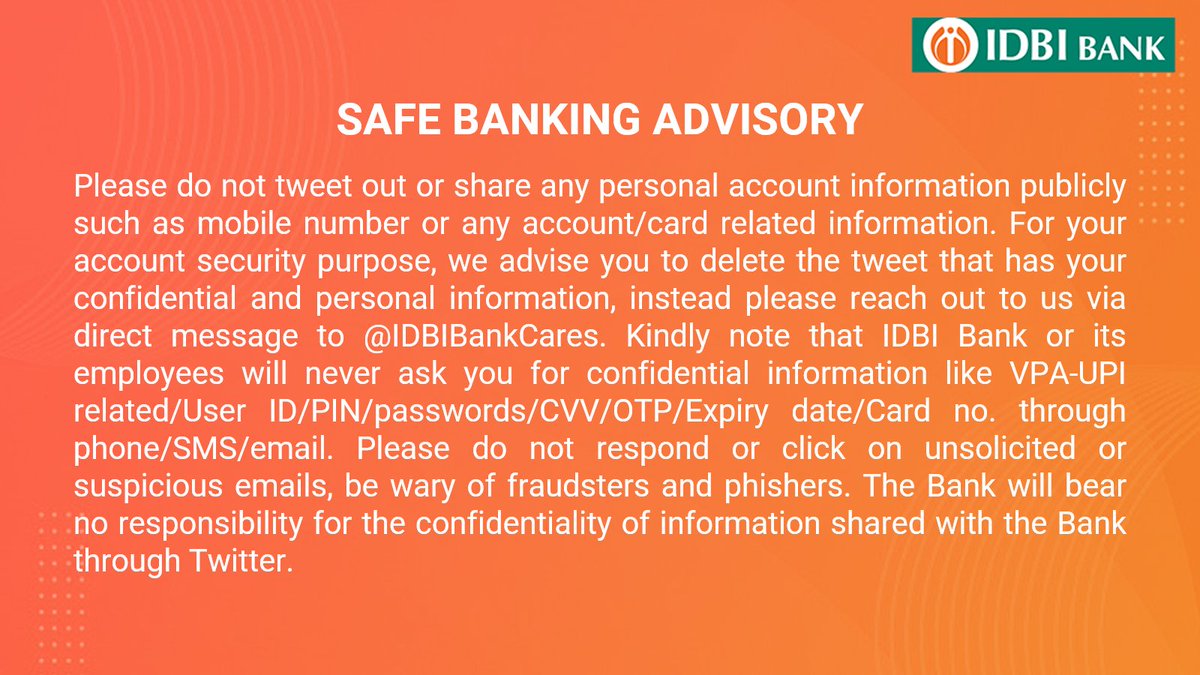 IDBI Bank Cares tweet media