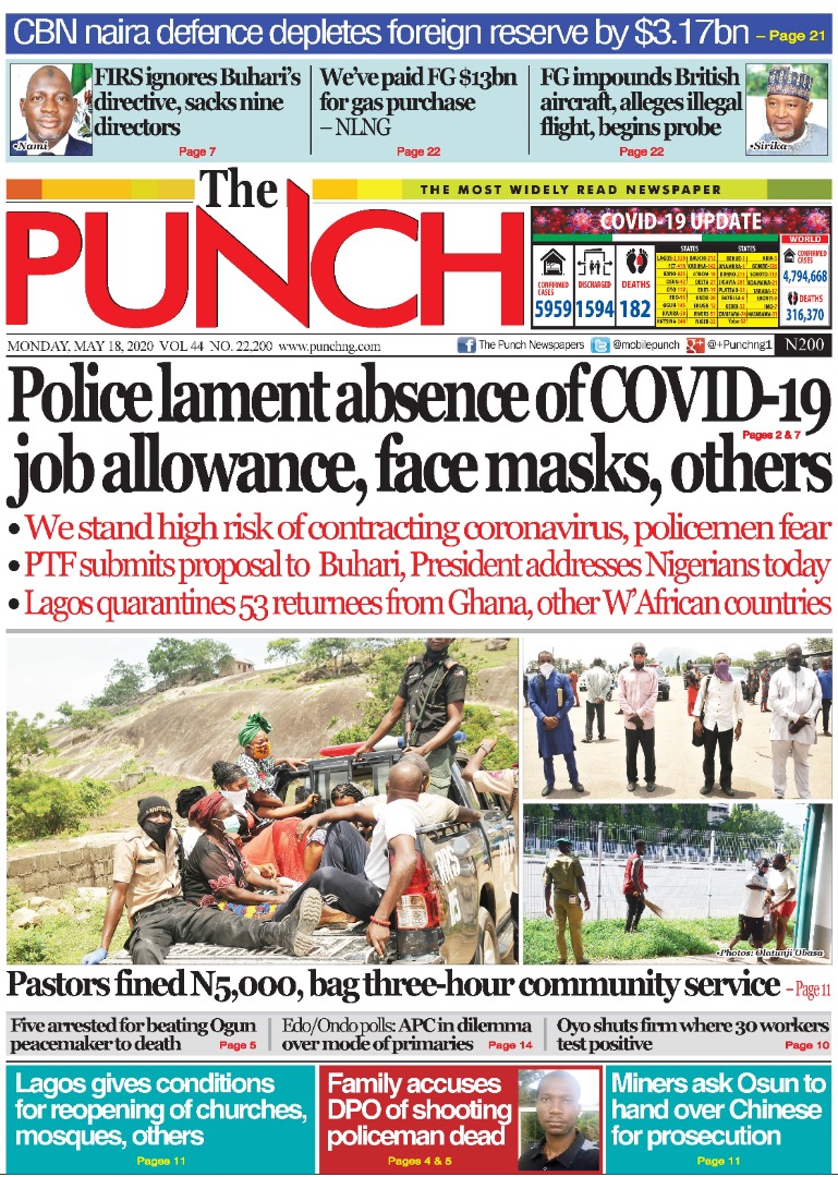 MobilePunch's tweet photo. May 18 -HEADLINES https://t.co/ItvJer2E44