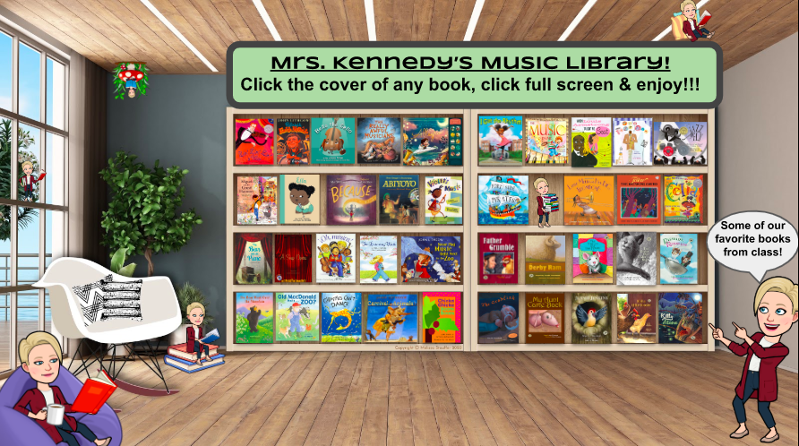 I'm excited to share our music library with you! There are SO many of our favorite music books ready to enjoy from home. No library card needed! BONUS: How many Mrs. Kennedy readers can you find in the library? 
CLICK TO VISIT: shorturl.at/CIR68 
<a href="/NorElem_Media/">Mrs. S. Miles 😊</a> <a href="/BNLC_HCSD/">Britton Norwich Learning Campus</a>