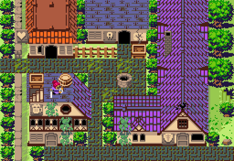 LUNARSIGNALS's tweet photo. Still reworking #NotZelda asset pack. Tried making a grimey alleyway. Figuring out ways to layer tiles to get detail is fun. I'd prefer 8x8 tiles, but that might get unwieldy.

#pixelart #screenshotsunday https://t.co/UO8EgJVwja