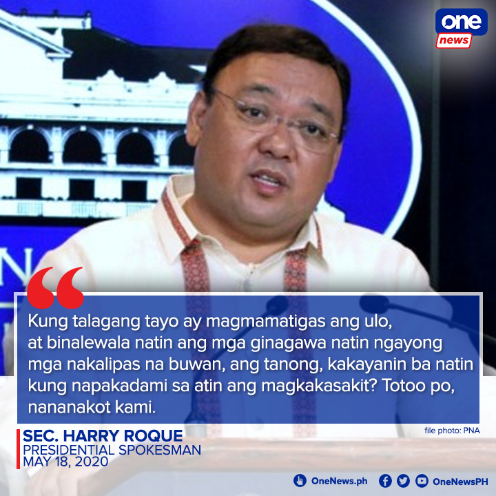 onenewsph's tweet photo. Presidential Spokesman Harry Roque says COVID-19 cases will proceed to spike in numbers if the public refuses to adhere to social distancing measures, amid the easing of the quarantine protocols in some areas. https://t.co/WE7TbN2qci
