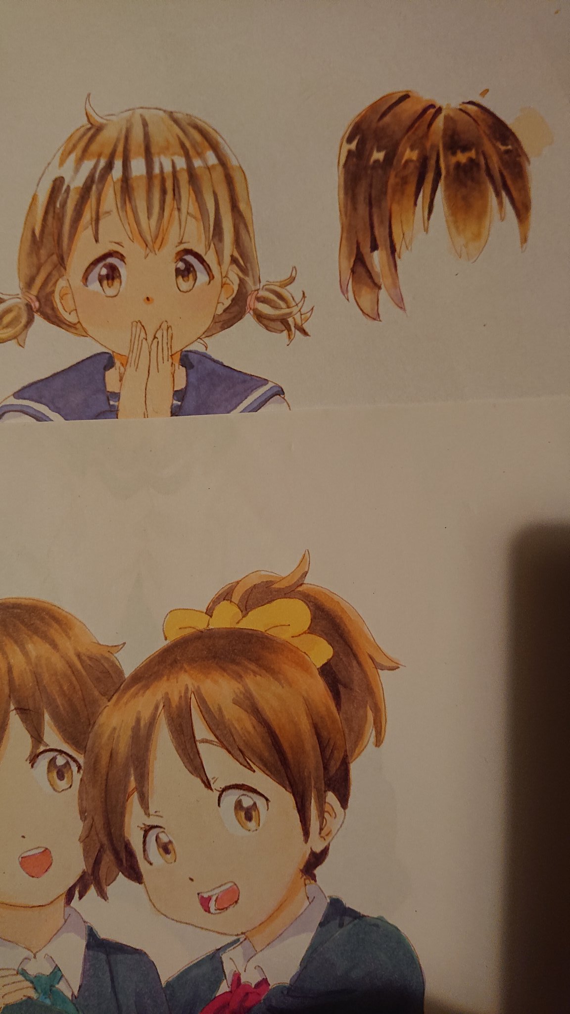 O Xrhsths ヤス Sto Twitter コピック髪の毛塗り方 迷走中 下が今までの左上が前に失敗したやつ 右上は中を濃くしてハイライト残してみたけど 今までどうりがいいのか 右上のやり方をもっと綺麗に塗れるようにするか S コピック T Co Nlgskvvesv