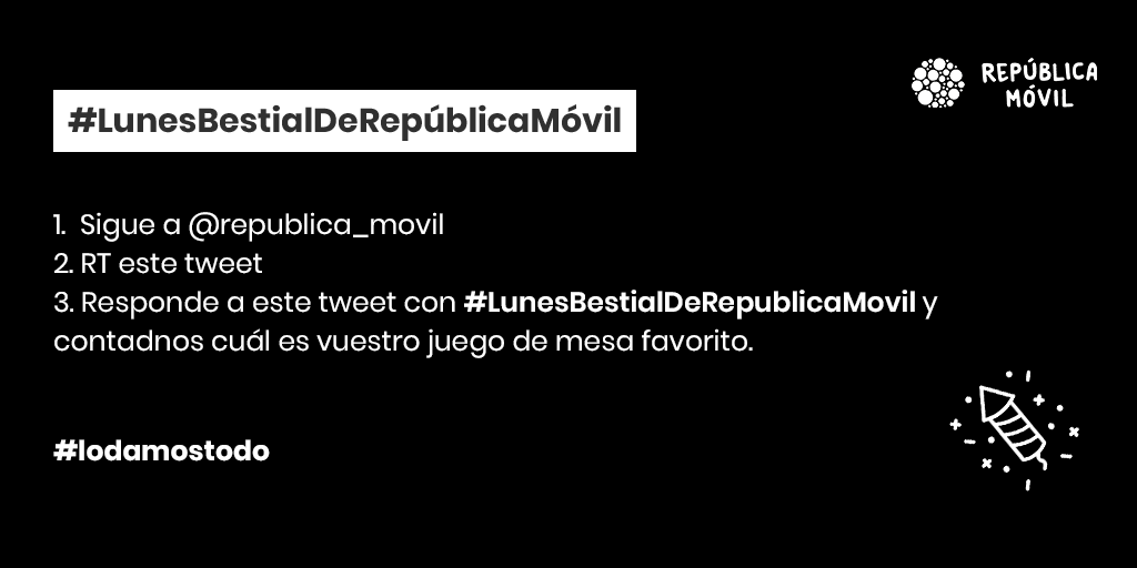 SORTEAMOS 50 BONOS DE 5GB 👏

¿Os gustan los juegos de mesa? Os leemos cuales son los que mas os gustan 🎲 👇

#LunesBestialdeRepúblicaMóvil

Bases legales:  bit.ly/2Zejuaw