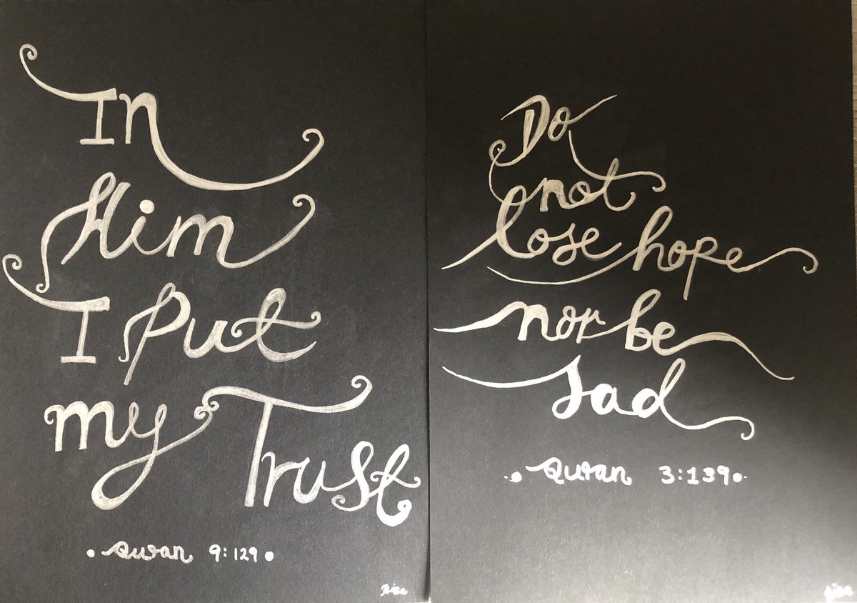 Present_Gifted's tweet photo. In Him I put my trust- Do not lose hope nor be sad- Even in these testing times these are useful reminders for a hopeful future ahead Ameen! -Calligraphy by me #Coronavirusuk #Hope #Trueislam #Mondaymotivation #prayforheroes #AhmadisAreMuslims #Rainbowsofhope #Peace https://t.co/Jg6LaSmL9u