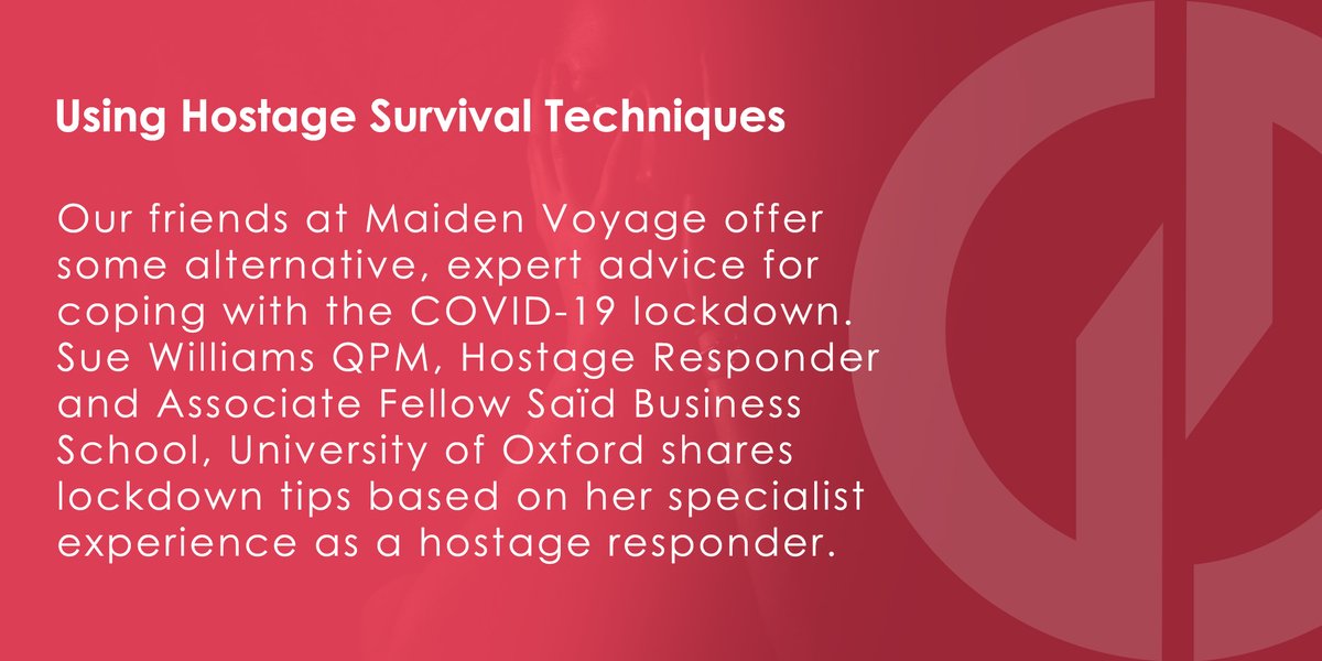 For this article we’ve invited our good friends over at Maiden Voyage to share some of their wisdom on how to cope in the current situation. Sue Williams QPM Hostage Responder shares lockdown tips based on her experience as a hostage responder.

lnkd.in/ddZ4ZSB

#COVID-19