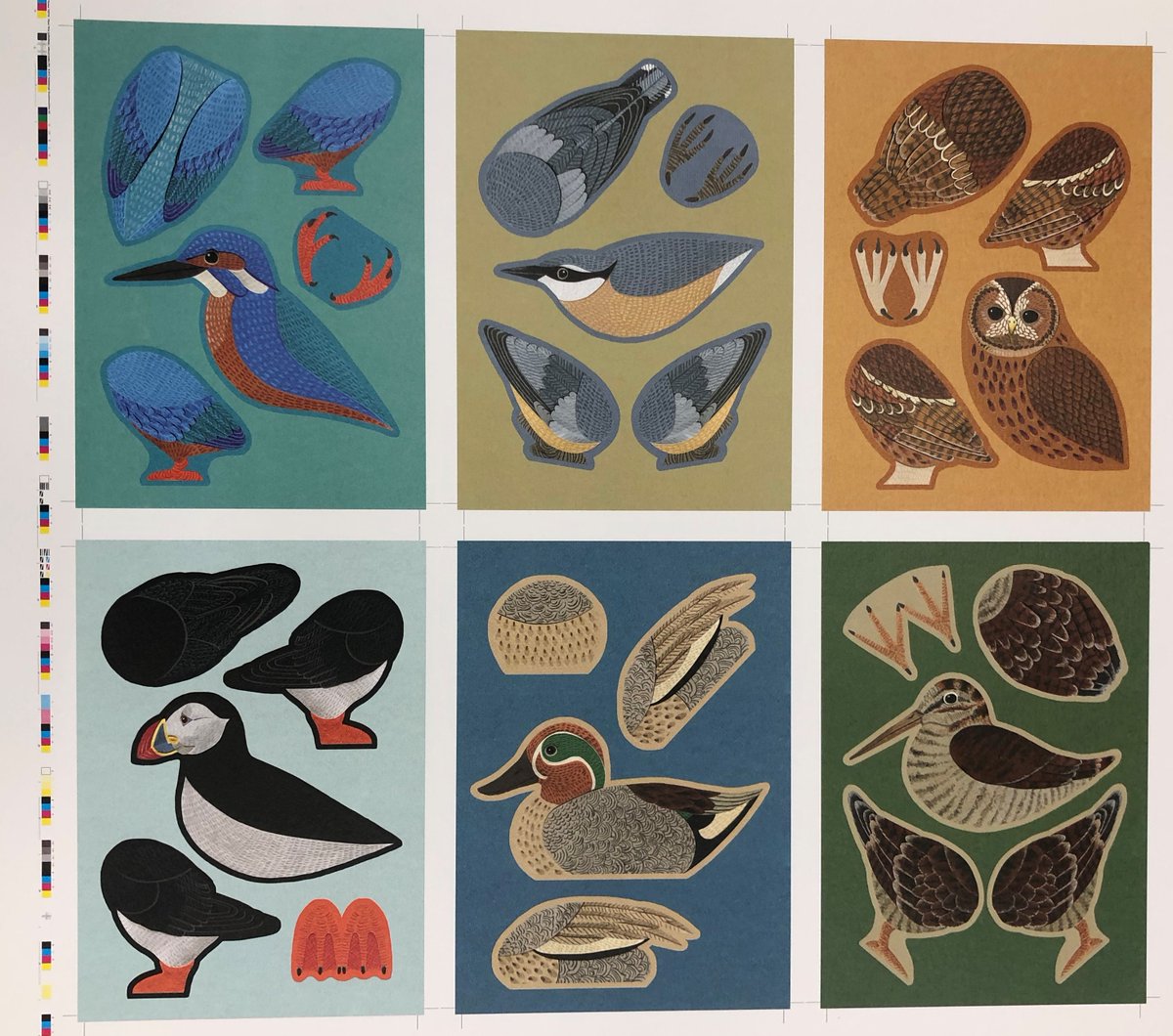 Swallowtailprin's tweet photo. First sheet off the press of #PocketBirds by @Alice_Melvin for @artangelsltd Still need to be laser cut and packed but watch https://t.co/mjKTHy3Dp9 for availability. Yes, we are #StillPrinting https://t.co/J83oOM8TOz