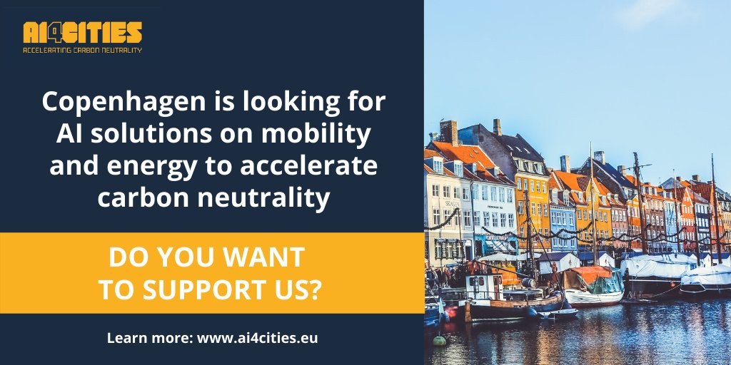 Are you an #AI supplier, manufacturer or #startup? Join the #AI4Cities challenge: #Copenhagen and 5 European city regions are looking for not market-ready AI solutions on #mobility and #energy to reach carbon neutrality. OMC webinar is on 28 May: bit.ly/3dX1JR7