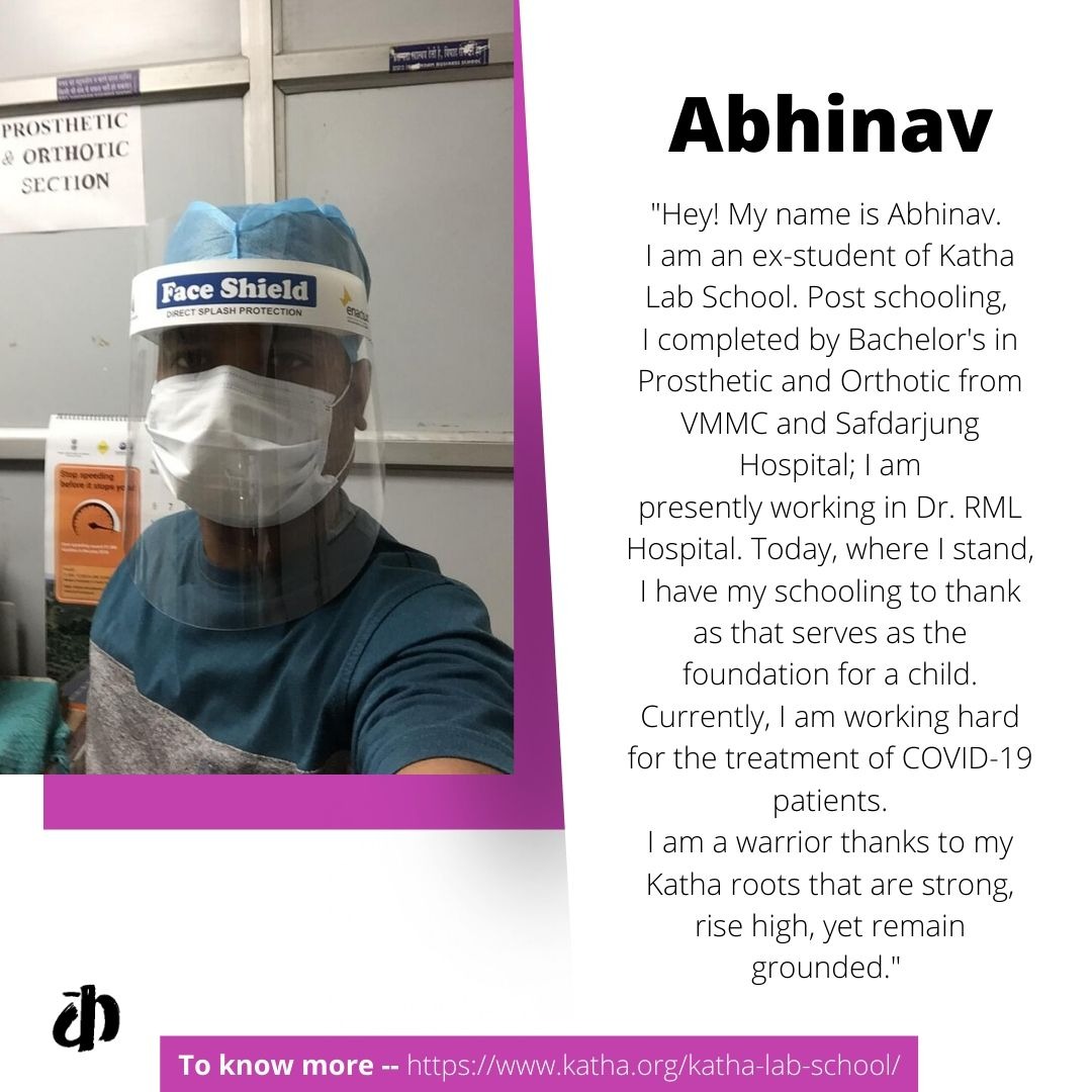 KathaIndia's tweet photo. Hey! My name is Abhinav. I am an ex-student of Katha Lab School. Currently, I am a COVID-19 warrior.
To know more -- https://t.co/76rwnIZlG4
#kathalabschool https://t.co/sDYF1Djoqr