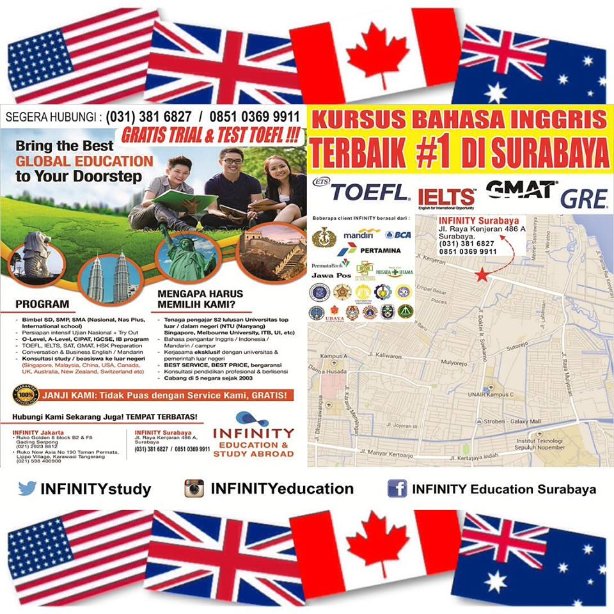 KursusGRE's tweet photo. Perlu Test Bahasa Inggris untuk keperluan studi / karir??
INFINITY Education Surabaya ~ Kursus #TOEFL #IELTS #GMAT #GRE #SAT #TOEIC Terbaik #1 di Indonesia !!
https://t.co/FK3xT1RFg2
031- 3816827
#TestTOEFL #TestIELTS #LPDPRI #LPDP #Fulbright #Chevening #Erasmus #AustraliaAwards https://t.co/OvpXOA6V2b