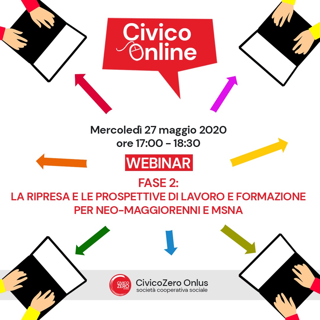 CivicozeroO's tweet photo. Partecipa al secondo webinar su " #Fase2 : la ripresa e le prospettive di lavoro e formazione per #neomaggiorenni e #MSNA" 
Se sei un #tutorevolontario o un #operatore del settore scrivi a civicozero@civicozero.eu per iscriverti 
Ti aspettiamo mercoledì 27 maggio alle ore 17,00 https://t.co/VvOYgkktTw