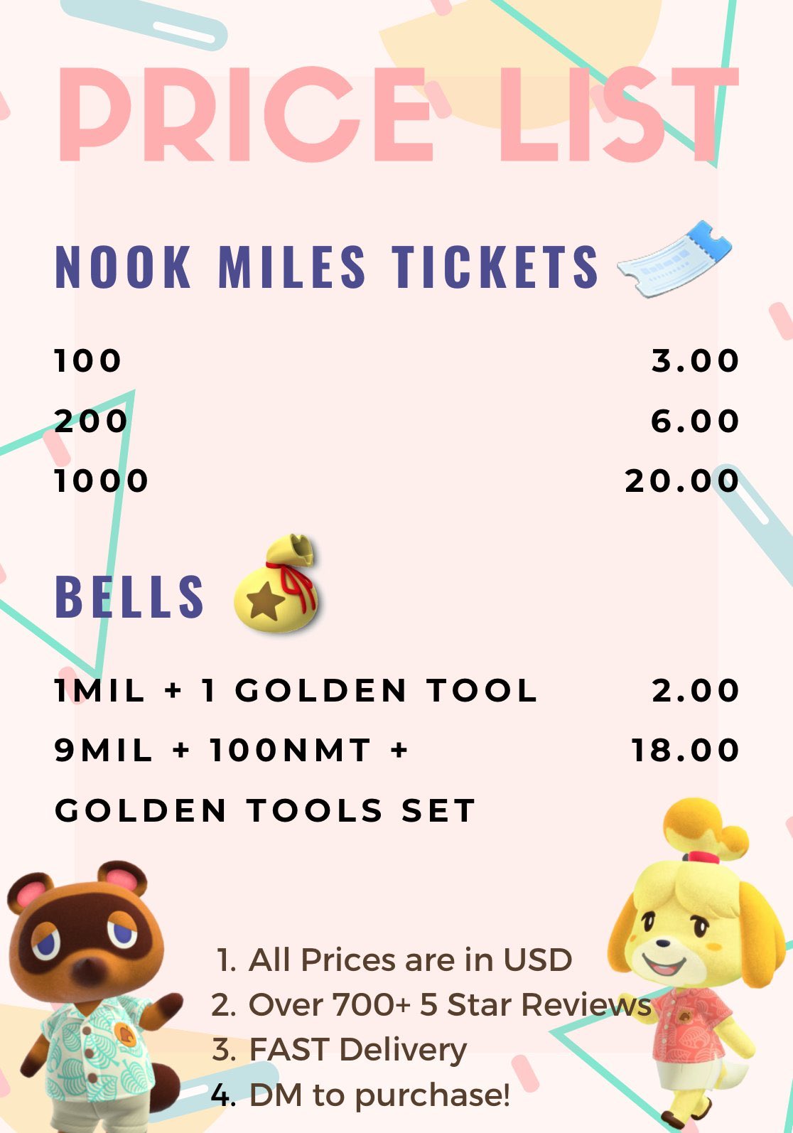 ACNH Shop on Twitter "Selling nook miles ticket and bells! DM us to