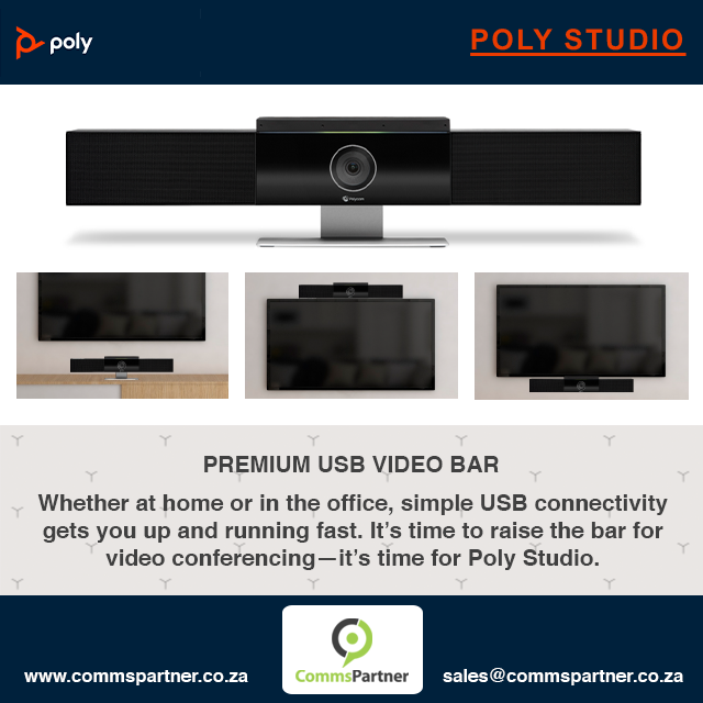 Commspartner's tweet photo. The Poly Studio USB Collaboration Bar is the perfect solution for a small meeting space. Whether you need a professional system for your home office or corporate huddle room, Poly Studio packs a punch! See our Tech Talk article for further detail https://t.co/xMz3Ej5OMQ https://t.co/QdxygTq0ZG