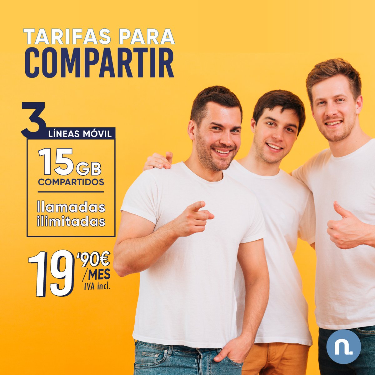 NetllarAlcorcon's tweet image. ¡𝗖𝗢𝗠𝗣𝗔𝗥𝗧𝗘 𝗧𝗔𝗥𝗜𝗙𝗔 𝗛𝗔𝗦𝗧𝗔 𝗖𝗢𝗡 𝟯 𝗟𝗜𝗡𝗘𝗔𝗦 𝗬 𝗔𝗛𝗢𝗥𝗥𝗔!
✅ 3 Líneas Móvil
✅ 15GB Compartidos
✅ Llamadas Ilimitadas
💥Por solo 𝟭𝟵,𝟵𝟬€/𝗺𝗲𝘀 IVA incluido💥

Más info en nuestra web netllar.es/movil