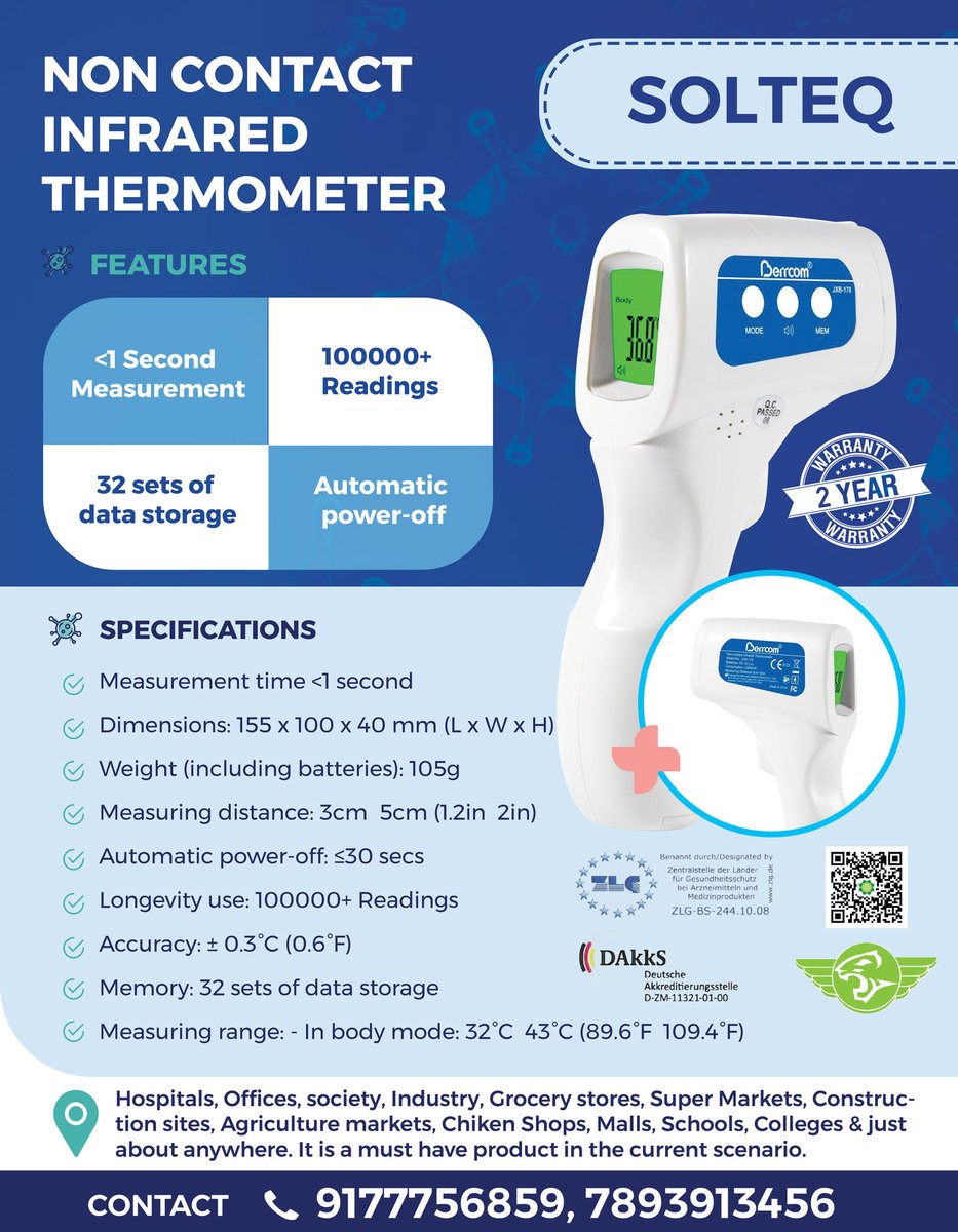 SOLTEQGroup's tweet photo. With everyone getting back to their routines, stay one-step closer to safety. #NoncontactInfraredThermometer helps you spot the visitors with high-temperatures to avoid any chances of spreading the flu &amp; viruses. Get one for yourself today!
#Solteq #InfraredThermometer https://t.co/QgxpES7lsL