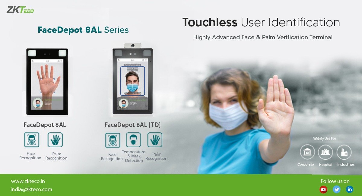 zk_india's tweet image. ZKTeco India introduces new FaceDepot 8AL Series with Smart and highly advanced Face &amp;amp; Palm Recognition technology for Touchless User-Identification

#ZKTeco #Biometrics #TouchlessBiometrics #FaceDepot #PalmRecognition #FaceRecognition #MaskDetection #MaskedFaceRecognition